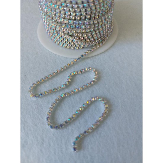 Нить стразовая стекло 2 мм SS6 белая 34 АВ, цена за 50 см